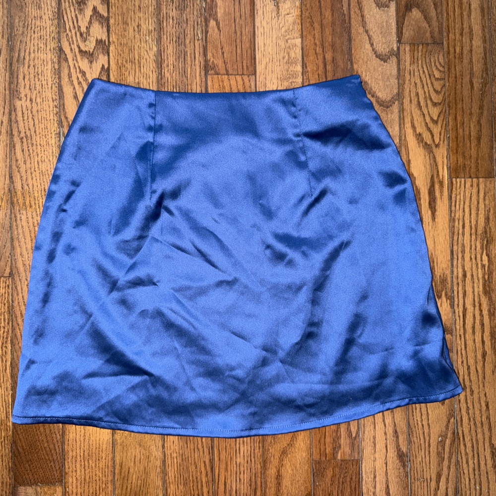 Satin blue mini skirt